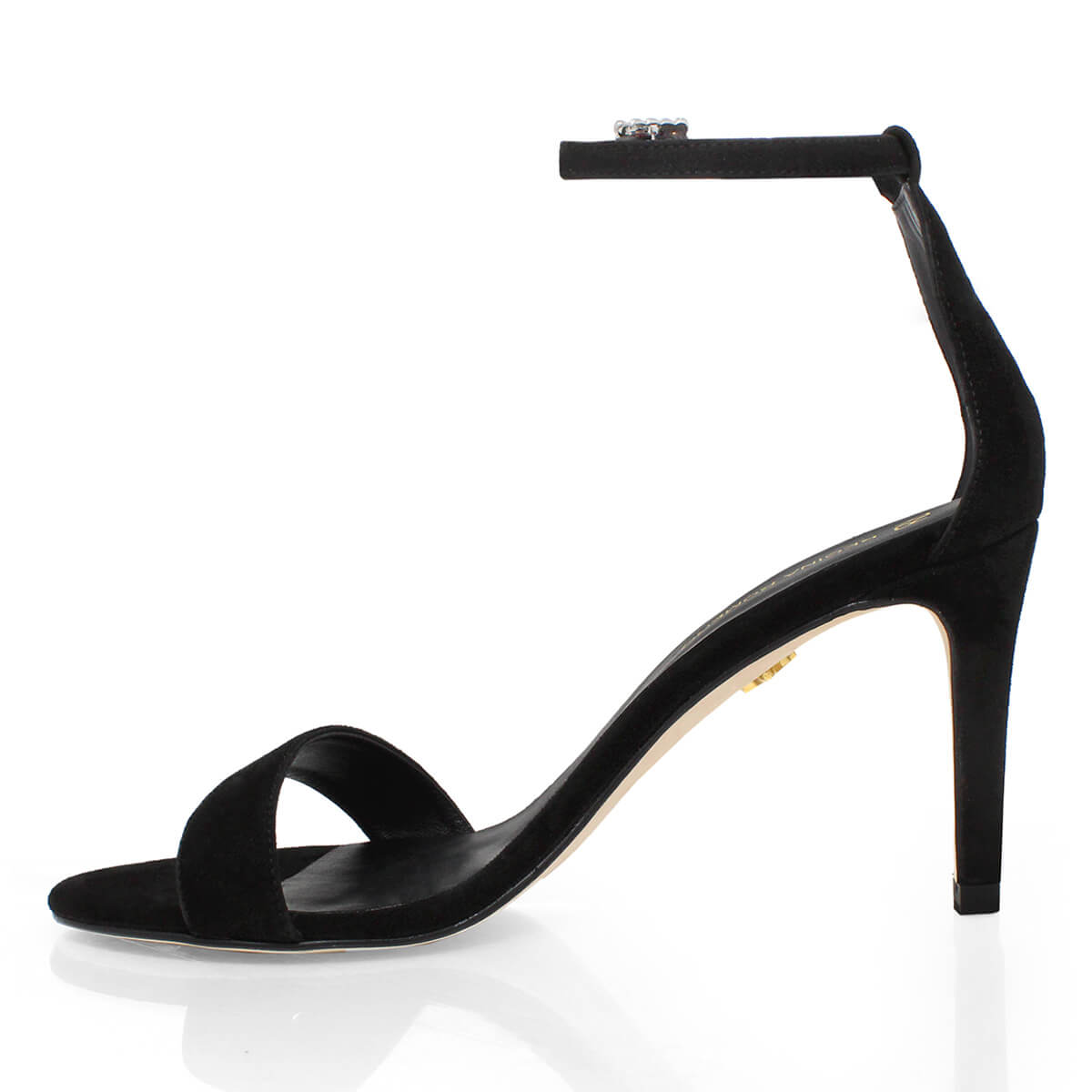 CLAUDINE 85 GLAM - Ante Negro Regina Romero Zapato Sandalia Zapatilla Tacon Alto Para Dama en Piel
