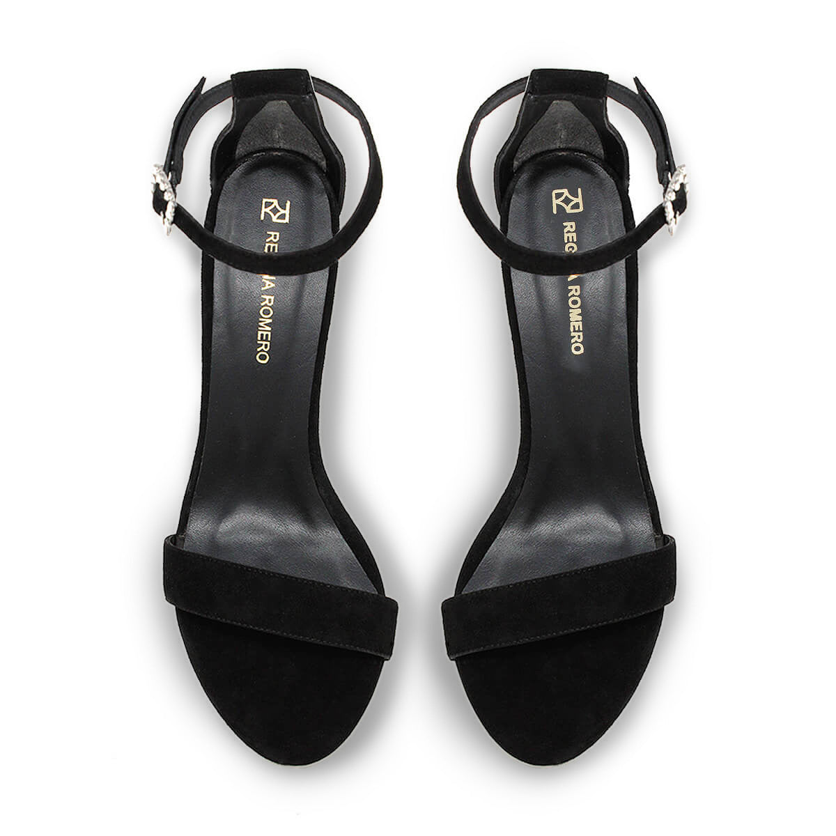 CLAUDINE 85 GLAM - Ante Negro Regina Romero Zapato Sandalia Zapatilla Tacon Alto Para Dama en Piel