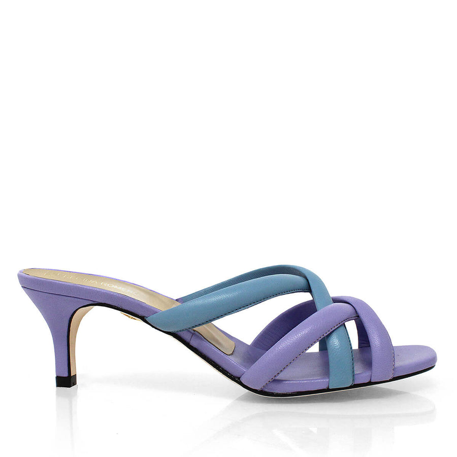 ALDA 60 - Lila y Azul Regina Romero Zapato Sandalia Zapatilla Tacon Bajo Para Dama en Piel