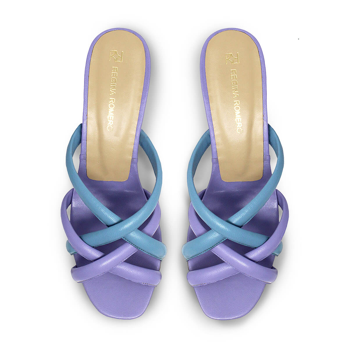 ALDA 60 - Lila y Azul Regina Romero Zapato Sandalia Zapatilla Tacon Bajo Para Dama en Piel
