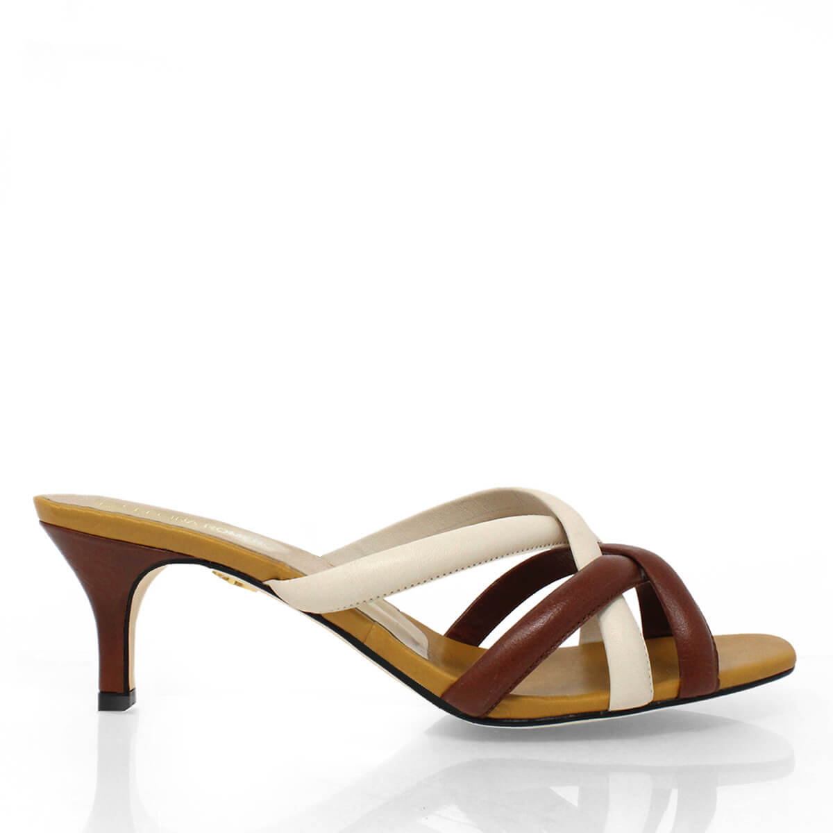 ALDA 60 - Mostaza y Cafe Regina Romero Zapato Sandalia Zapatilla Tacon Bajo Para Dama en Piel