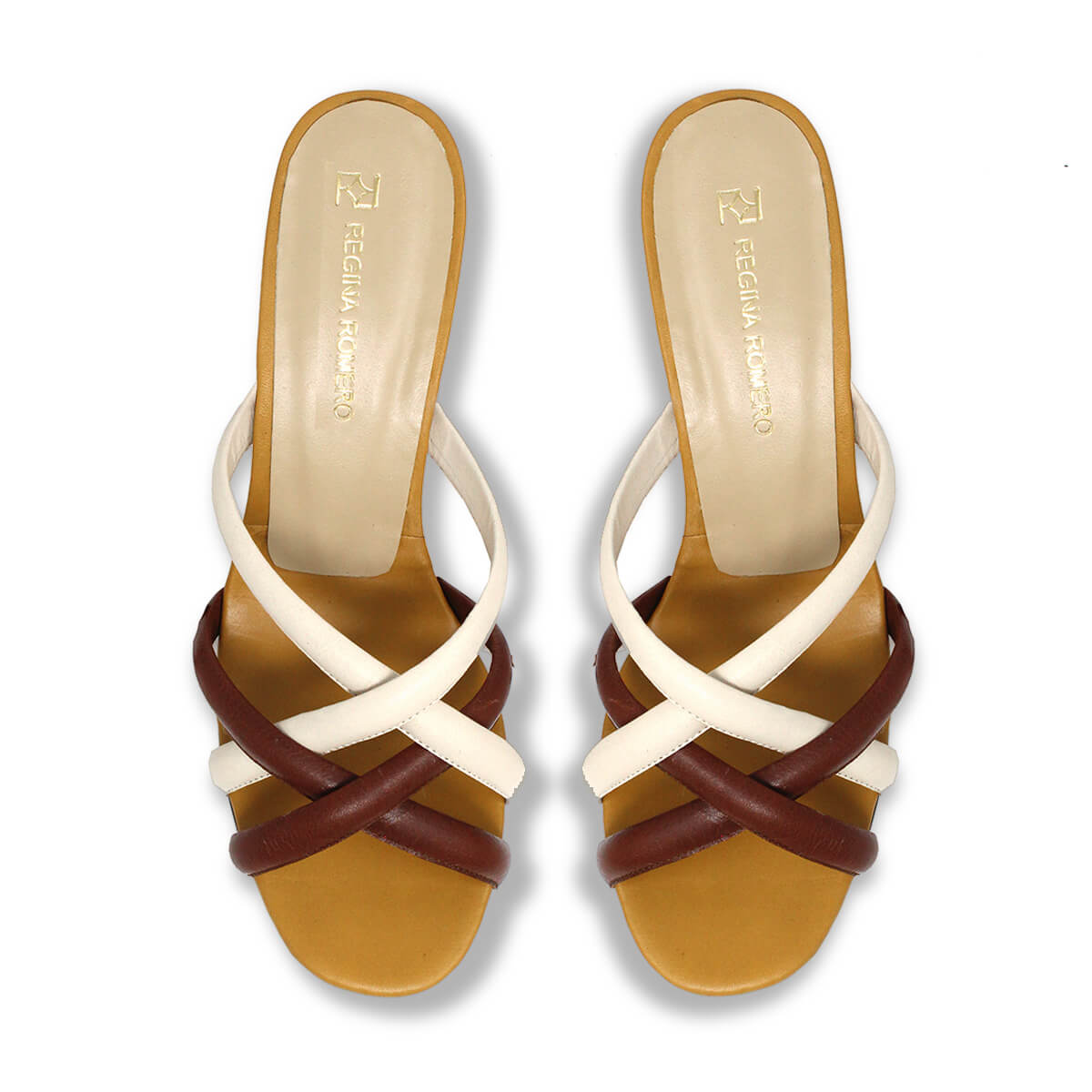 ALDA 60 - Mostaza y Cafe Regina Romero Zapato Sandalia Zapatilla Tacon Bajo Para Dama en Piel