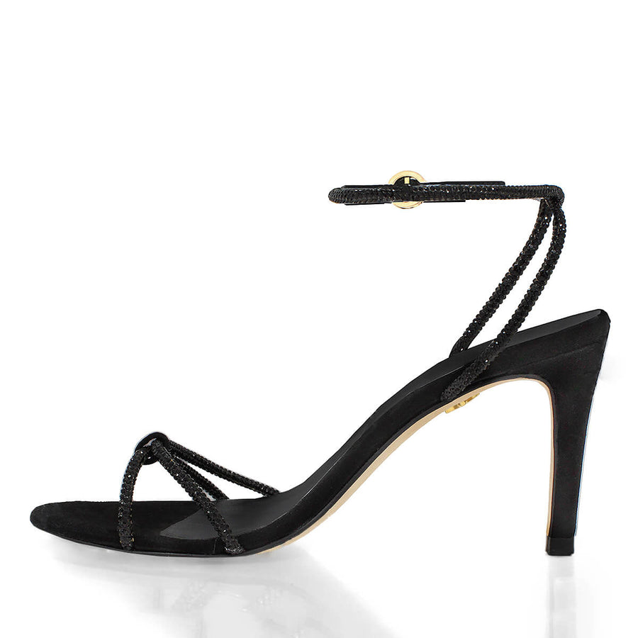 ELOISE 85 GLAM - Ante Negro Regina Romero Zapato Sandalia Zapatilla Tacon Alto Para Dama en Piel