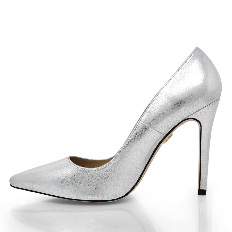 REGINA PUMP 105 - Plata Regina Romero Zapato Zapatilla Tacon Alto Para Dama en Piel