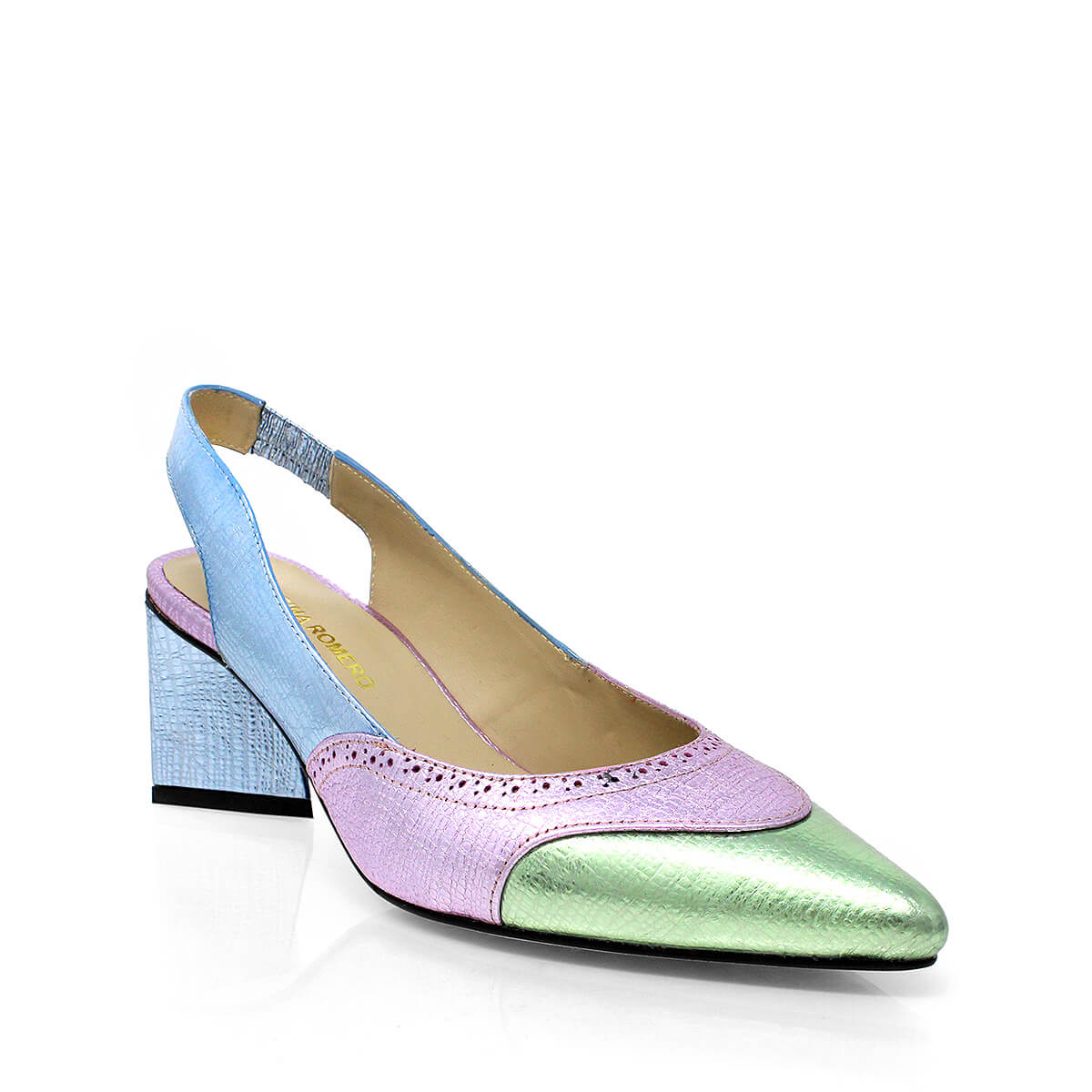 LIZZY 50 - Mix Pastel Regina Romero Zapato Zapatilla Tacon Bajo Para Dama en Piel