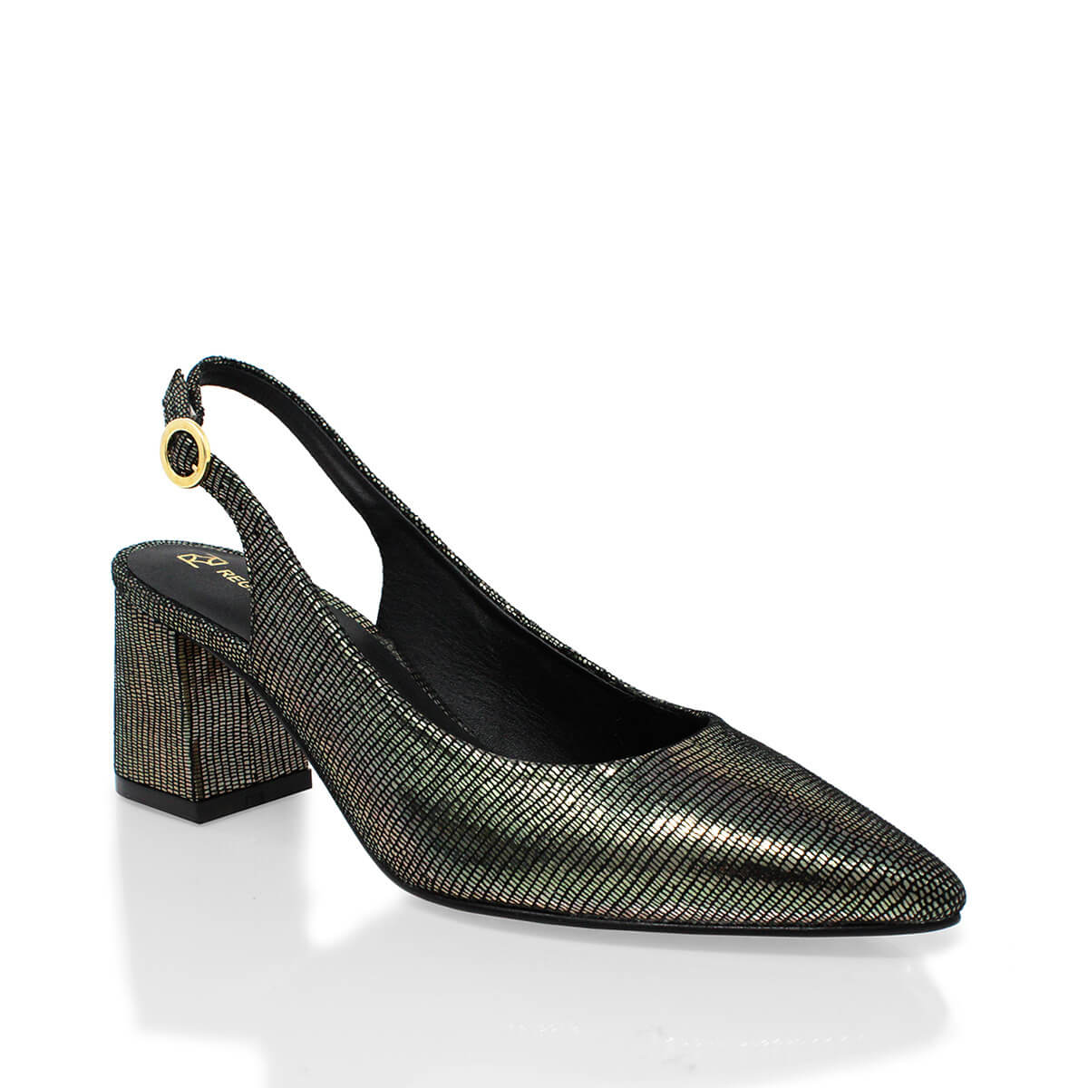 TANIA 50 - Negro Inox Regina Romero Zapato Zapatilla Tacon Bajo Para Dama en Piel