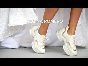 KIM 75 - Blanco y Oro Claro Regina Romero Zapato Tenis Urbano Sport Para Dama en Piel