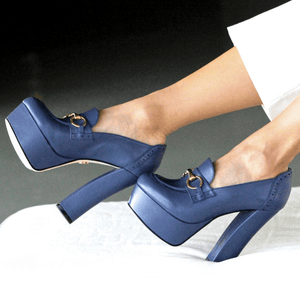 1990 - Azul Royal Regina Romero Zapato Plataforma Tacon Alto Para Dama en Piel