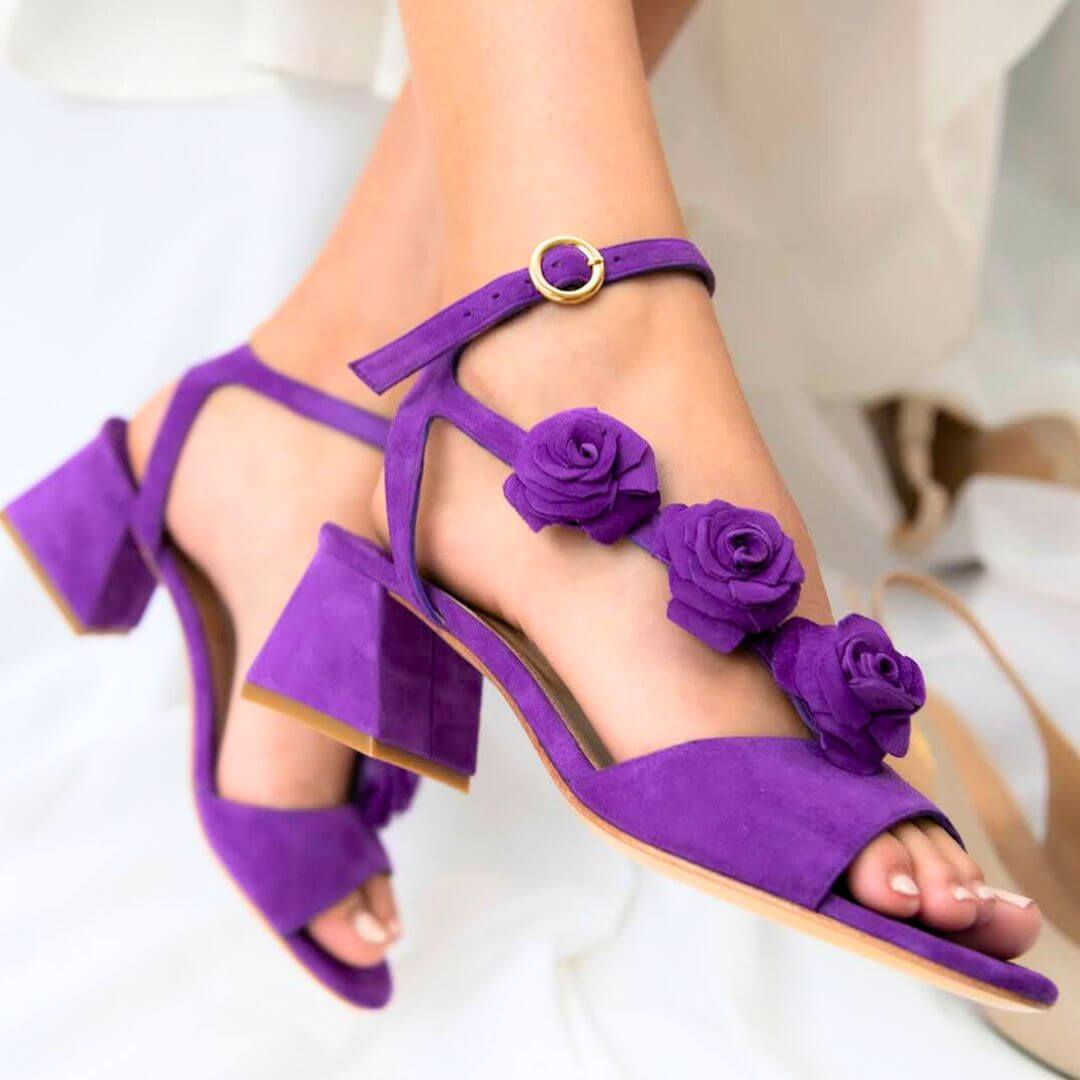 MIRACLE 50 - Morado Regina Romero Zapato Sandalia Zapatilla Tacon Bajo Para Dama en Piel