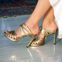 MINERVA 105 - Champagne Regina Romero Zapato Zapatilla Tacon Alto Para Dama en Piel