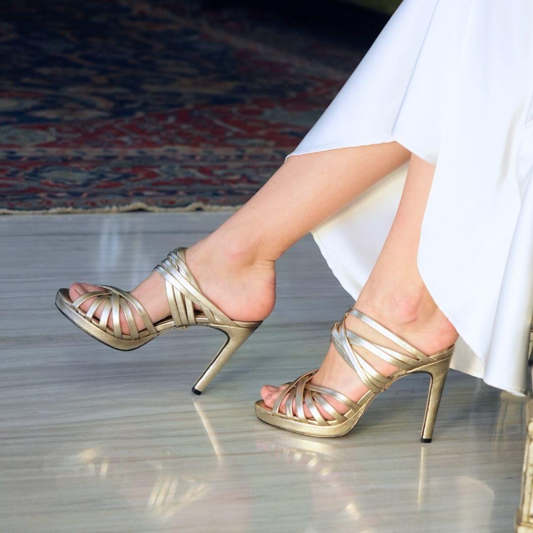 MINERVA 105 - Champagne Regina Romero Zapato Zapatilla Tacon Alto Para Dama en Piel