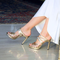 MINERVA 105 - Champagne Regina Romero Zapato Zapatilla Tacon Alto Para Dama en Piel