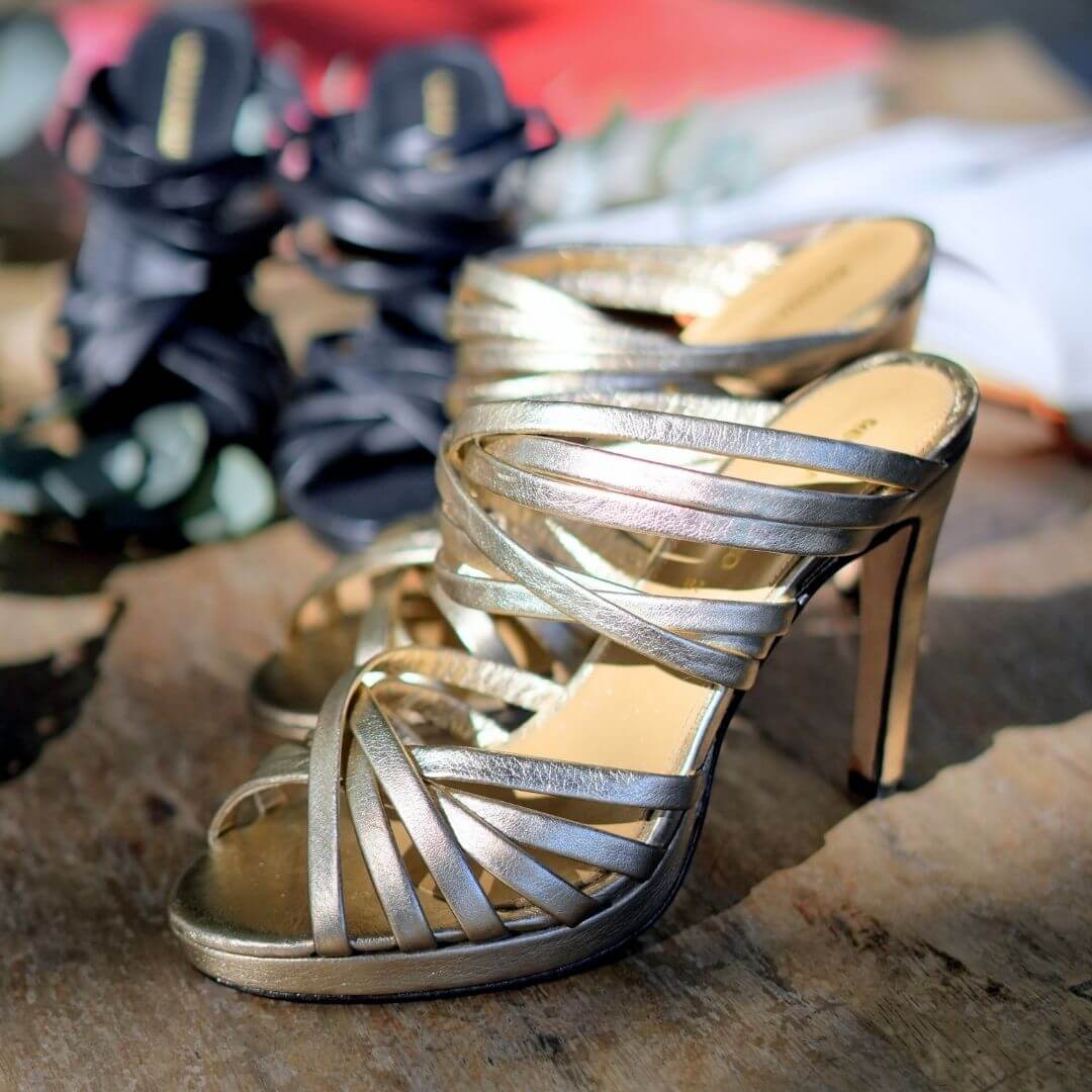 MINERVA 105 - Champagne Regina Romero Zapato Zapatilla Tacon Alto Para Dama en Piel