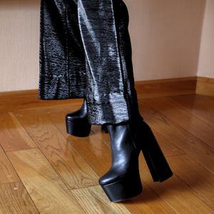 TOWER 150 - Black Regina Romero High Heel Platform Ankle Boot Shoe for Women in Leather