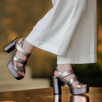 LAUREN 95 - Inox Regina Romero Zapato Sandalia Plataforma Tacon Alto Para Dama en Piel