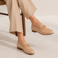 CARINA - Beige Regina Romero Women's Flat Moccasin Shoe in Leather