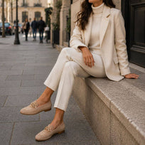 CARINA - Beige Regina Romero Women's Flat Moccasin Shoe in Leather