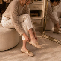CARINA - Beige Regina Romero Women's Flat Moccasin Shoe in Leather