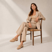CARINA - Beige Regina Romero Women's Flat Moccasin Shoe in Leather