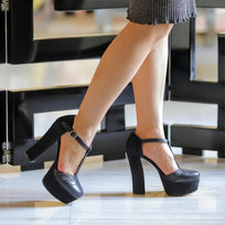 PENELOPE 135 - Negro Regina Romero Zapato Plataforma Tacon Alto Para Dama en Piel