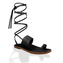 ASHA - Black Regina Romero Resort Flat Sandal Shoe for Lady in Leather