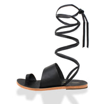 ASHA - Black Regina Romero Resort Flat Sandal Shoe for Lady in Leather