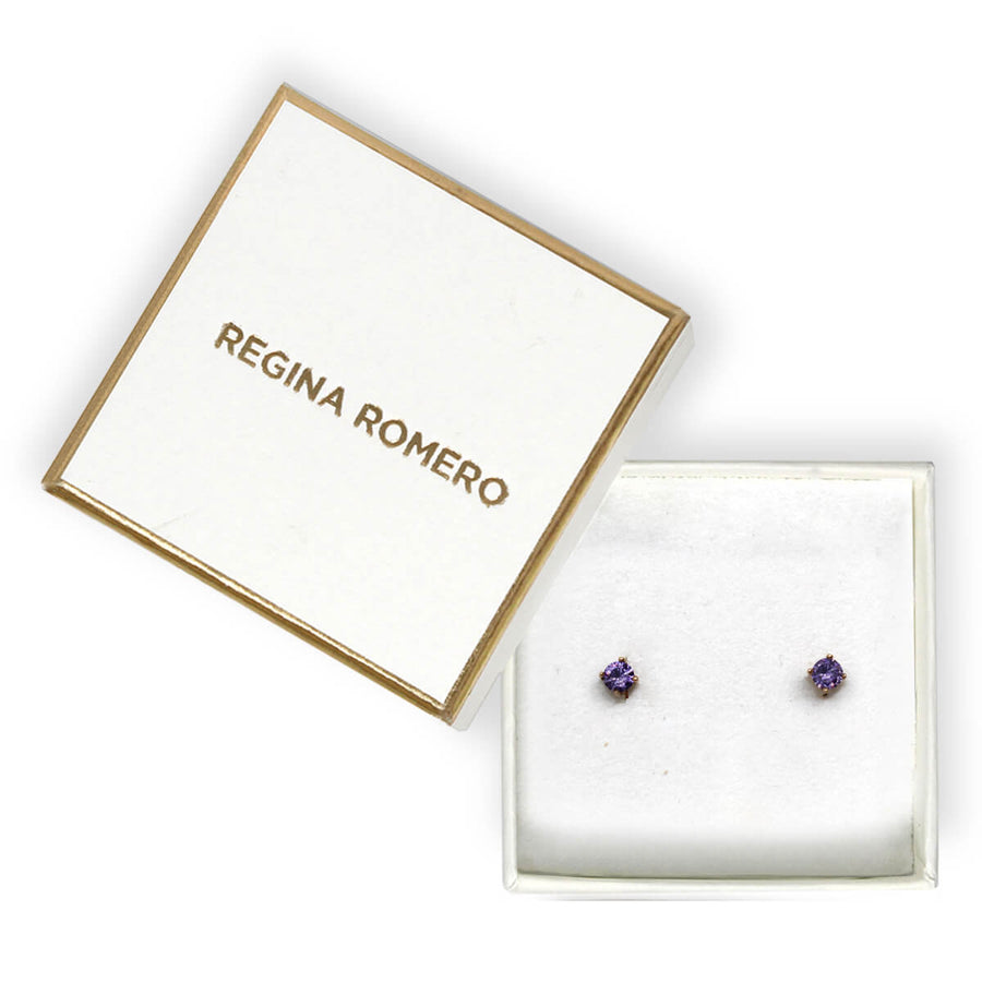 ARETES SOFIA - Cristal Color Amatista y Dorado Regina Romero  Arete Para Dama