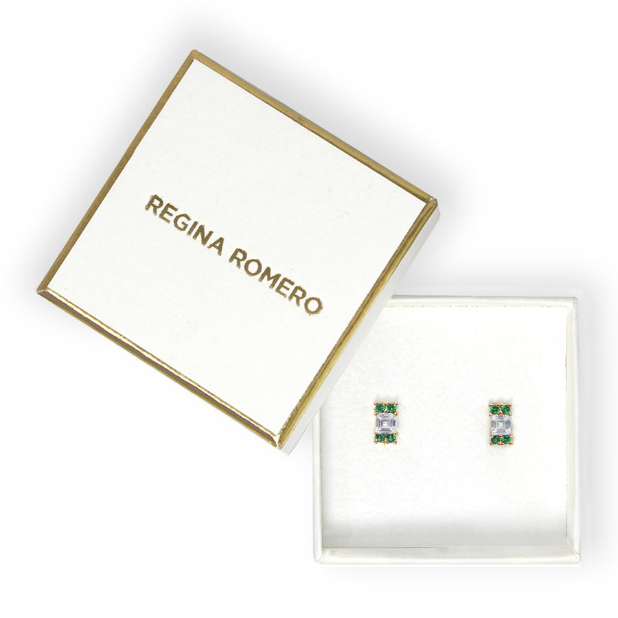 CORDOBA - Color Verde Esmeralda y Oro Rosado Regina Romero  Arete Para Dama