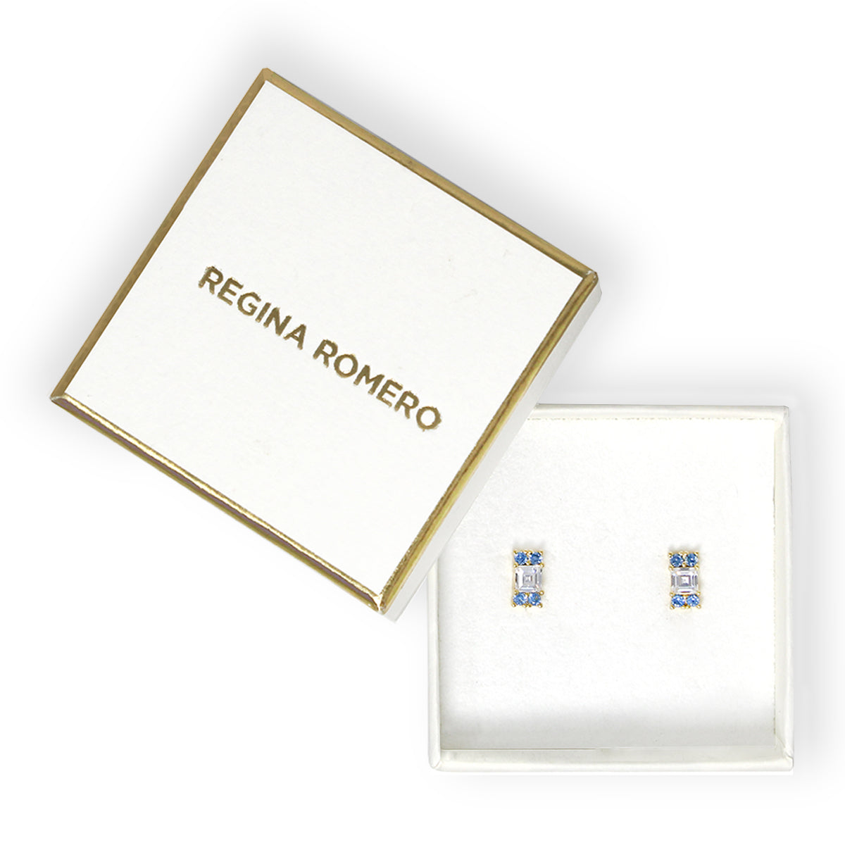ARETES CORDOBA - Color Zafiro Marino y Cuarzo Regina Romero  Arete Para Dama