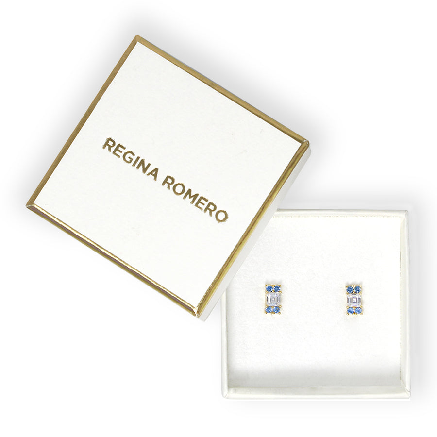 ARETES CORDOBA - Color Zafiro Marino y Cuarzo Regina Romero  Arete Para Dama