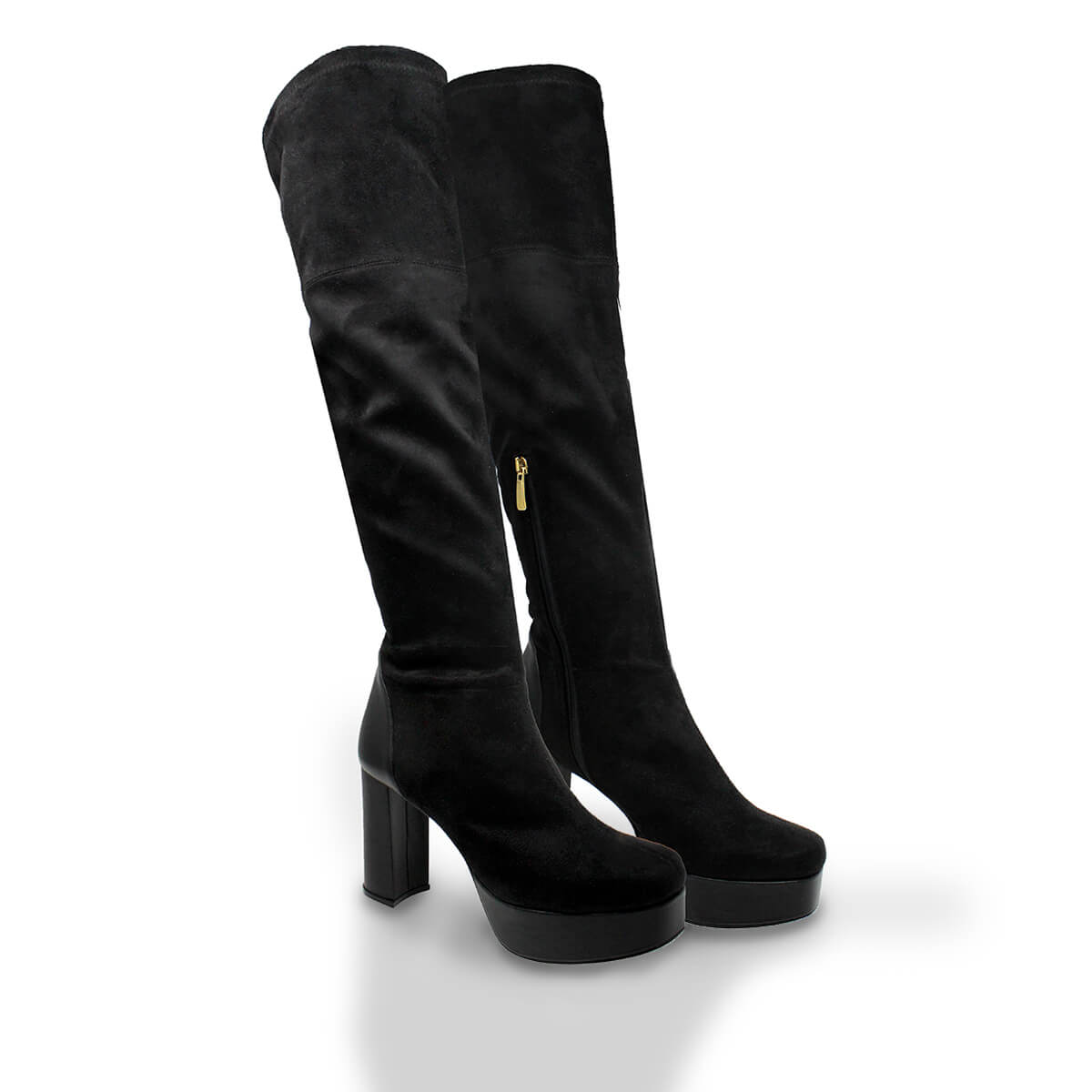 JUSTINE 95 - Black Regina Romero High Heel Platform Long Boot Shoe for Women in Leather