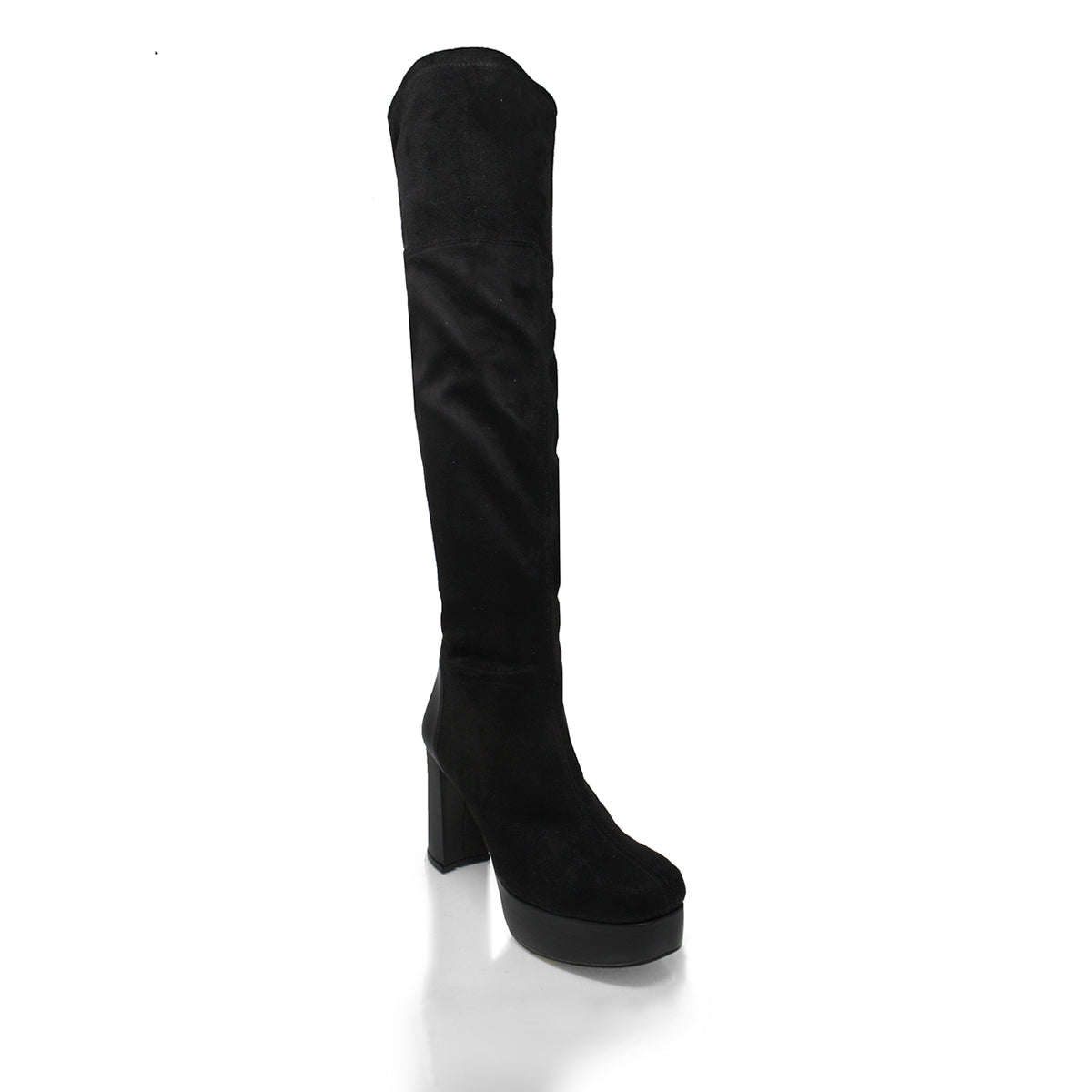 JUSTINE 95 - Black Regina Romero High Heel Platform Long Boot Shoe for Women in Leather