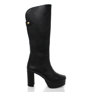 ALISHA 95 - Black Regina Romero High Heel Platform Ankle Boot Shoe for Women in Leather