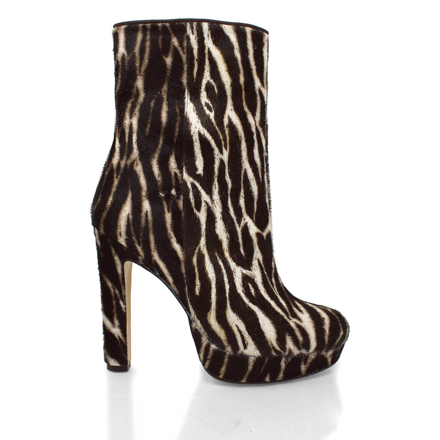 ALIX 120 - Cafe Print Regina Romero High Heel Platform Ankle Boot Shoe for Women in Leather