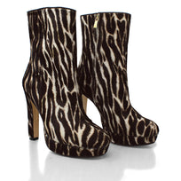 ALIX 120 - Cafe Print Regina Romero High Heel Platform Ankle Boot Shoe for Women in Leather