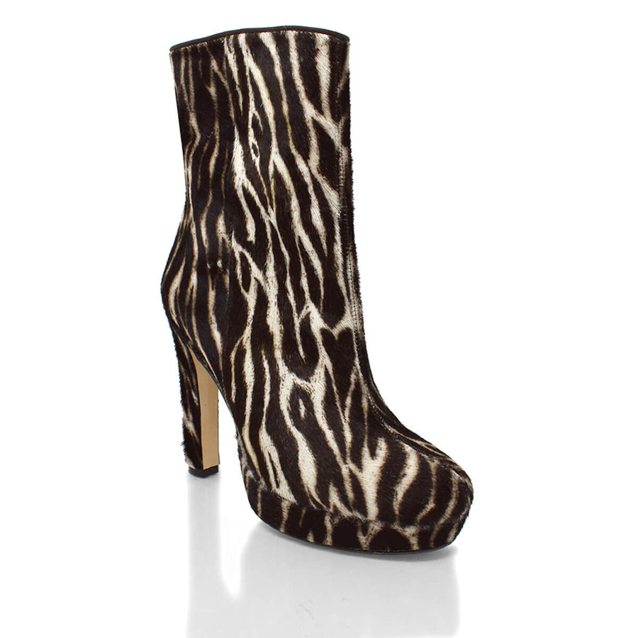 ALIX 120 - Cafe Print Regina Romero High Heel Platform Ankle Boot Shoe for Women in Leather
