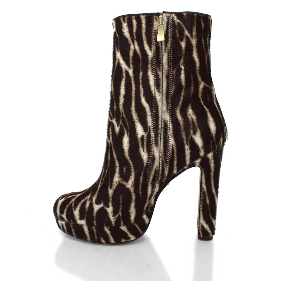 ALIX 120 - Cafe Print Regina Romero High Heel Platform Ankle Boot Shoe for Women in Leather