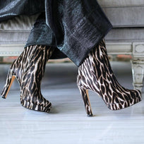 ALIX 120 - Cafe Print Regina Romero High Heel Platform Ankle Boot Shoe for Women in Leather