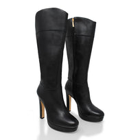 ANGELA 120 - Negro Regina Romero Zapato Bota Larga Tacon Alto Para Dama en Piel