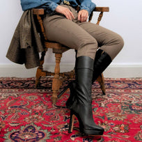 ANGELA 120 - Negro Regina Romero Zapato Bota Larga Tacon Alto Para Dama en Piel