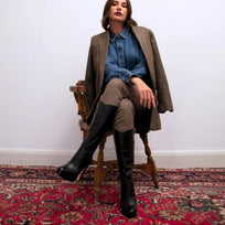 ANGELA 120 - Negro Regina Romero Zapato Bota Larga Tacon Alto Para Dama en Piel