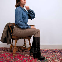 ANGELA 120 - Negro Regina Romero Zapato Bota Larga Tacon Alto Para Dama en Piel