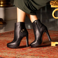 APOLONIA 120 - Negro Regina Romero Zapato Bota Botin Plataforma Tacon Alto Para Dama en Piel