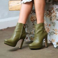 APOLONIA 120 - Khaki Regina Romero Zapato Bota Botin Plataforma Tacon Alto Para Dama en Piel
