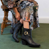 AUSTIN 60 - Negro Regina Romero Zapato Bota Botin Tacon Bajo Para Dama en Piel