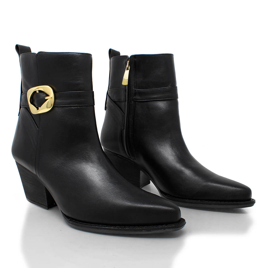 AUSTIN 60 - Negro Regina Romero Zapato Bota Botin Tacon Bajo Para Dama en Piel