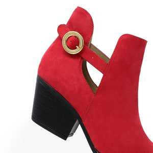 BLAKE 60 - Rojo Regina Romero Zapato Bota Botin Tacon Bajo Para Dama en Piel