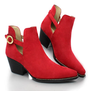 BLAKE 60 - Rojo Regina Romero Zapato Bota Botin Tacon Bajo Para Dama en Piel