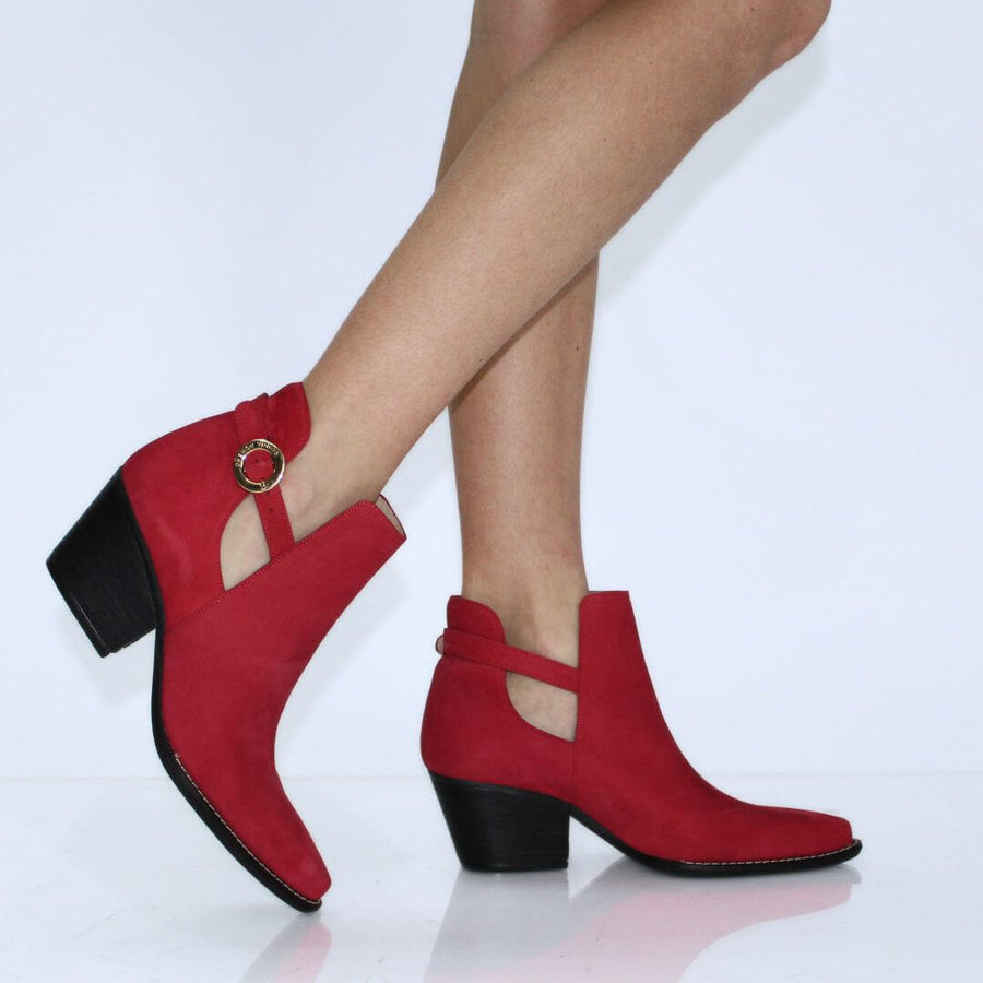BLAKE 60 - Red Regina Romero Low Heel Ankle Boot Shoe for Women in Leather