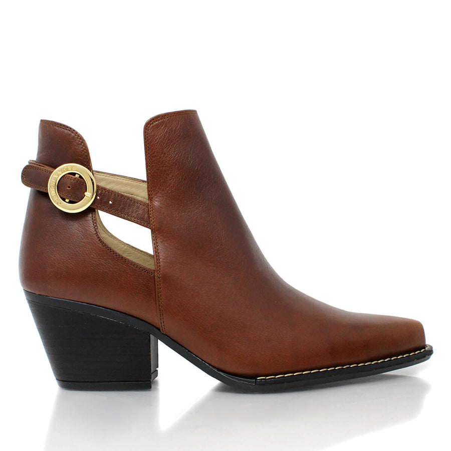 BLAKE 60 - Cafe Regina Romero Low Heel Ankle Boot Shoe for Women in Leather